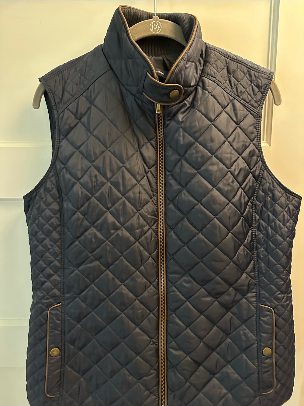 Brooks Brothers Navy Quilted Vest with Tan Trim